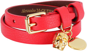 Skull charm leather double-wrap bracelet-1